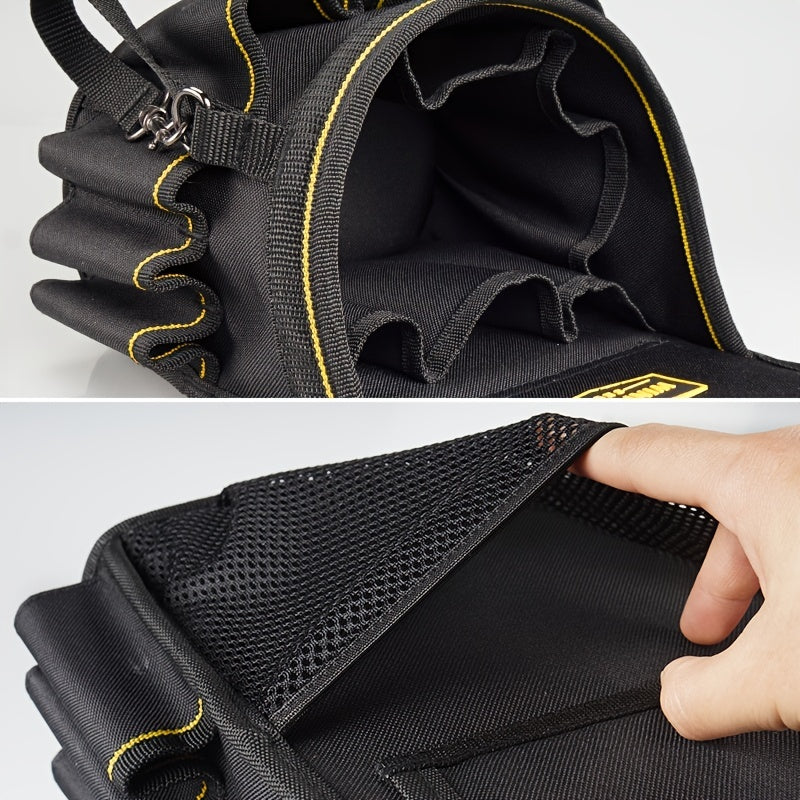 Cinto de ferramentas multifuncional para eletricista WINHUNT, tipo pochete, com vários compartimentos para arrumação organizada das ferramentas. Design portátil para projetos de construção e bricolage.