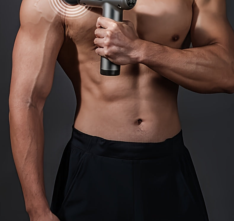 Pistola de Massagem Inteligente Quiet Strike, 8 Cabeças, Recarregável via USB, Design Ergonómico para Cintura, Pernas e Ancas, Presente Ideal para o Dia do Pai, Massajador Muscular, Acabamento Metálico Elegante, Corpo em Plástico Resistente