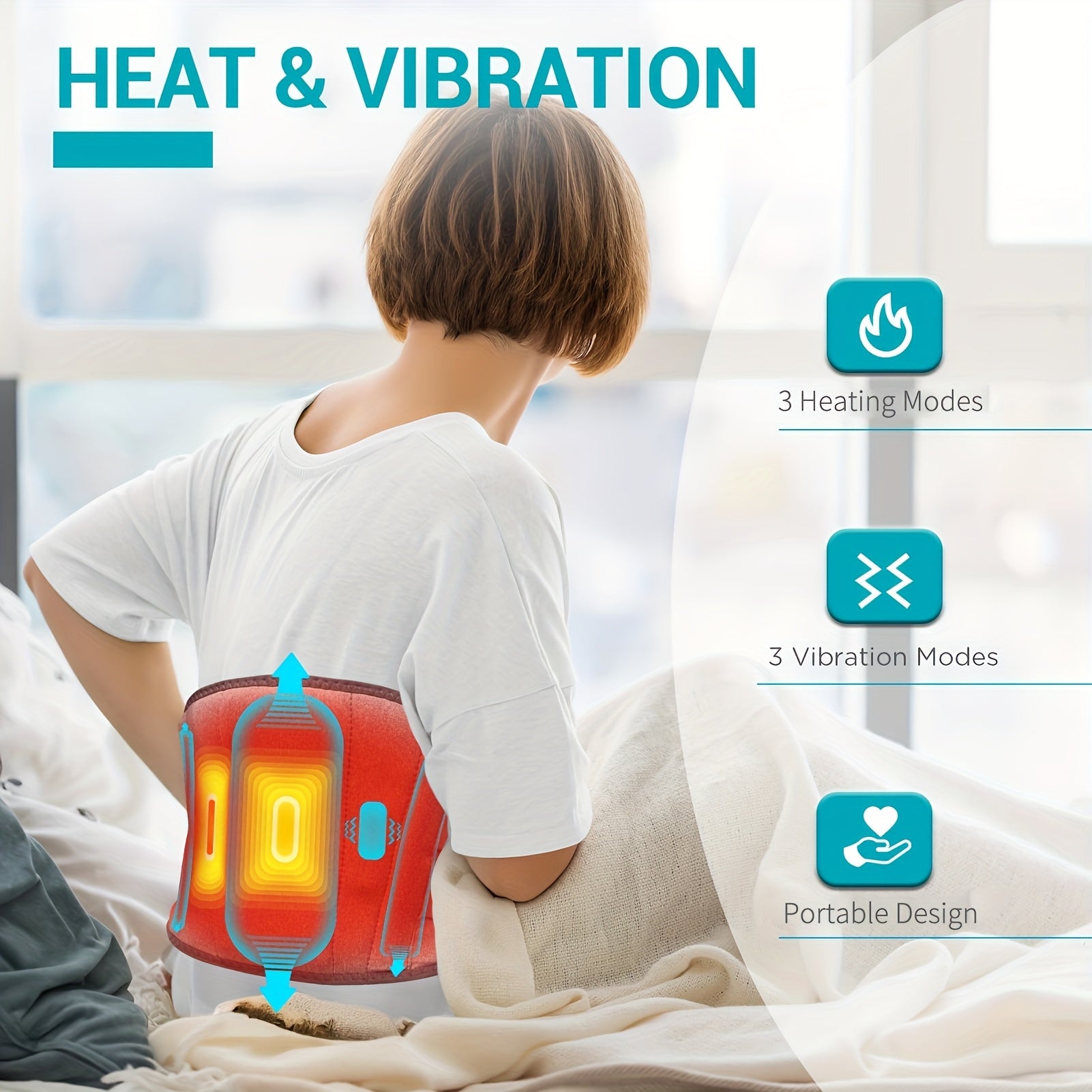 Cinto de massagem aquecido sem fios EdsonFit com apoio lombar, 3 modos de aquecimento e vibração, recarregável via USB, massajador ajustável para utilização por baixo da roupa na zona lombar e para correção postural.